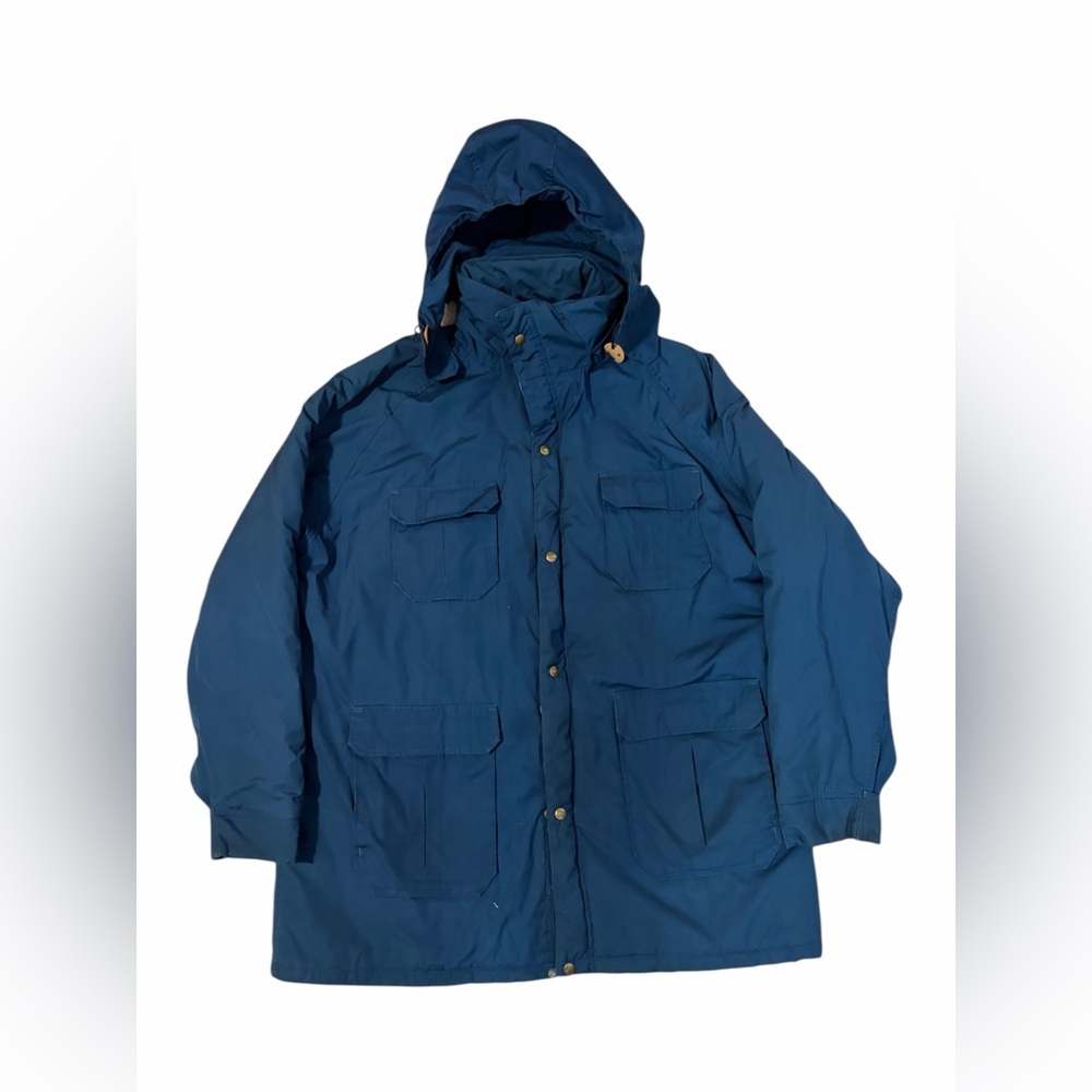 VTG Woolrich Long Hooded Coat Womens 2XL Navy Chore Jacket Hunting USA